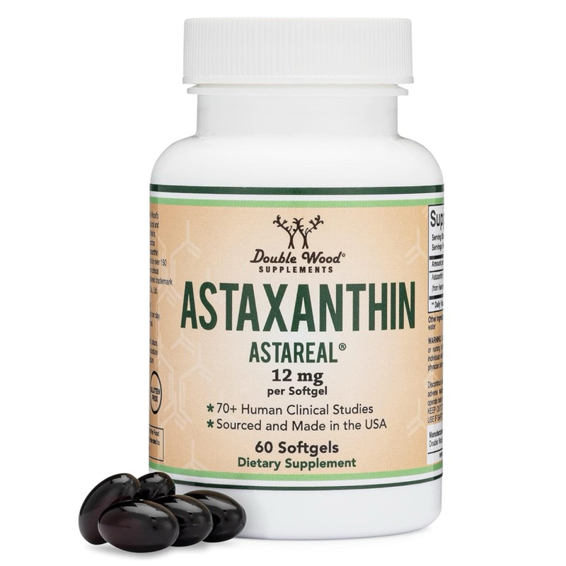 [ DOUBLE WOOD ]❇️ ASTAXANTHIN 12 MG ( เสริมสร้างสุขภาพผิว ดวงตา )( 60 ซอฟ์ทเจล )