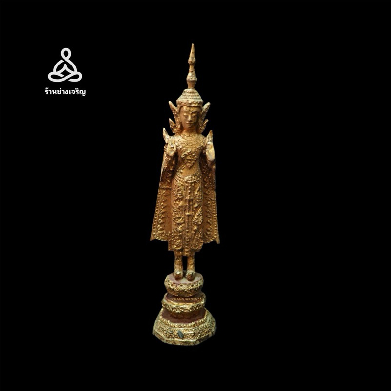 พระพุทธรูปรัตนะ ปางห้ามสมุทรลงรักปิดทอง เนื้อทองเหลืองขนาด3นิ้ว ใต้ฐานดินไทย