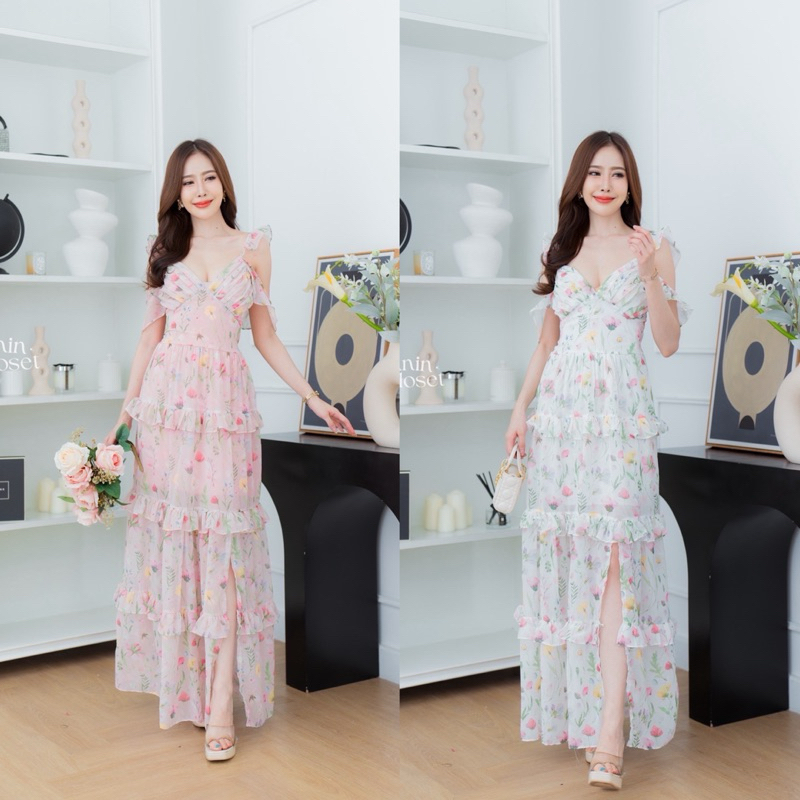 เดรสยาว ผ้าชีฟองทรงสวยหรู ใส่ไปเที่ยว/ใส่ออกงาน