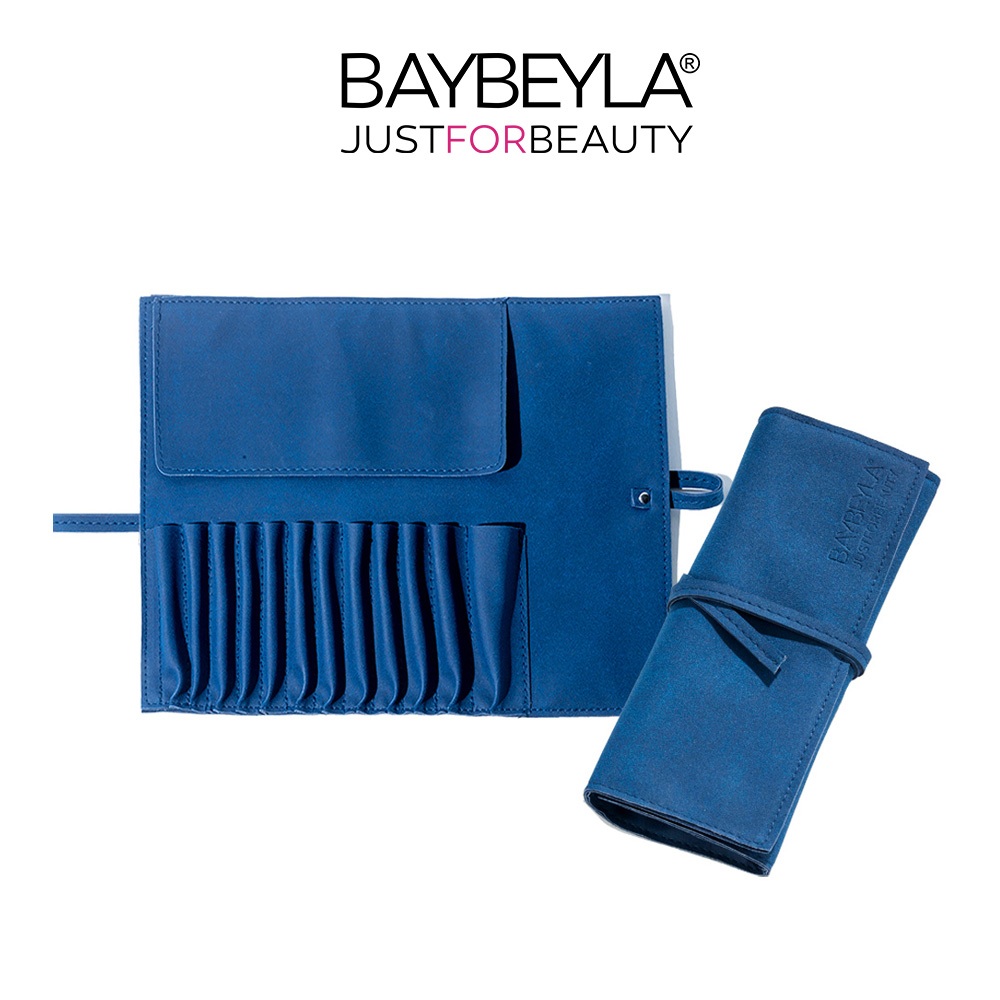 BAYBEYLA กระเป๋าใส่แปรงหนังกลับ 12 หลุม (กระเป๋าแปรงม้วน) ที่เก็บแปรงแต่งหน้า ที่เก็บแปรง