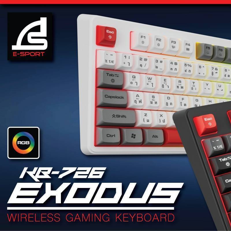 🛵มีส่งด่วนSIGNO E-Sport Wireless Gaming Keyboard EXODUS รุ่น KB-726 ใช้ได้ 3 ระบบ(คีย์บอร์ด เกมมิ่ง)