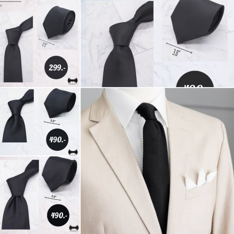 เนคไทดำ15แบบ พร้อมส่ง! (เลือกแบบได้)