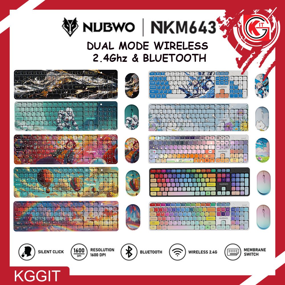 ชุดคีย์บอร์ดและเมาส์ไร้สาย Nubwo NKM-643 Dualmode Wireless/Bluetooth 104 ปุ่ม Rubber Dome