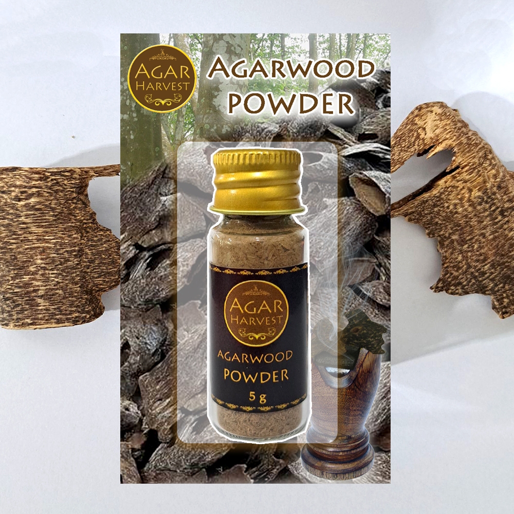 Gift / ของขวัญ Tester Agarwood Powder ผงไม้กฤษณา ไม้หอม อโรม่า ไม้หอมมงคล ไม้กฤษณาบดแท้ 100%  5g