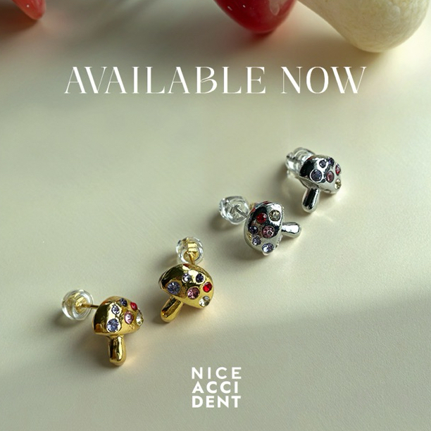 Nice Accident รุ่น ‘Magic Mushroom’ | ต่างหูเห็ดประดับ Gems หลากสี (Multi-Color Gem Mushroom Earrings)