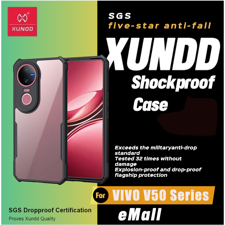 Xundd เคส ใช้สำหรับ vivo V50 Lite Case V40 V60 V70 เคสป้องกันการกันกระแทก ป้องกันรอยขีดข่วน วัสดุ TPU+ฝาหลังอะคริลิคใส