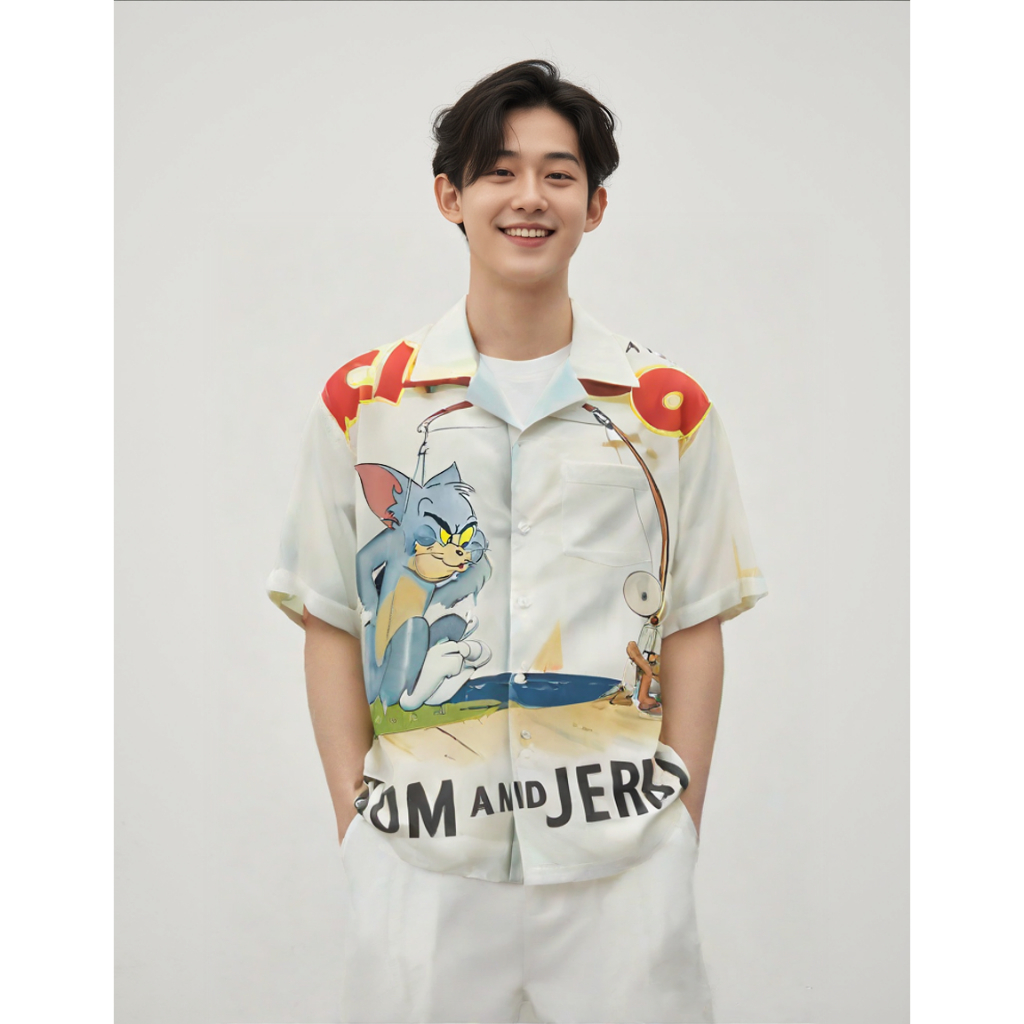 11.WOLF Hawaii Shirt  เสื้อเชิ๊ตแขนสั้นต่อลาย TJ / H87