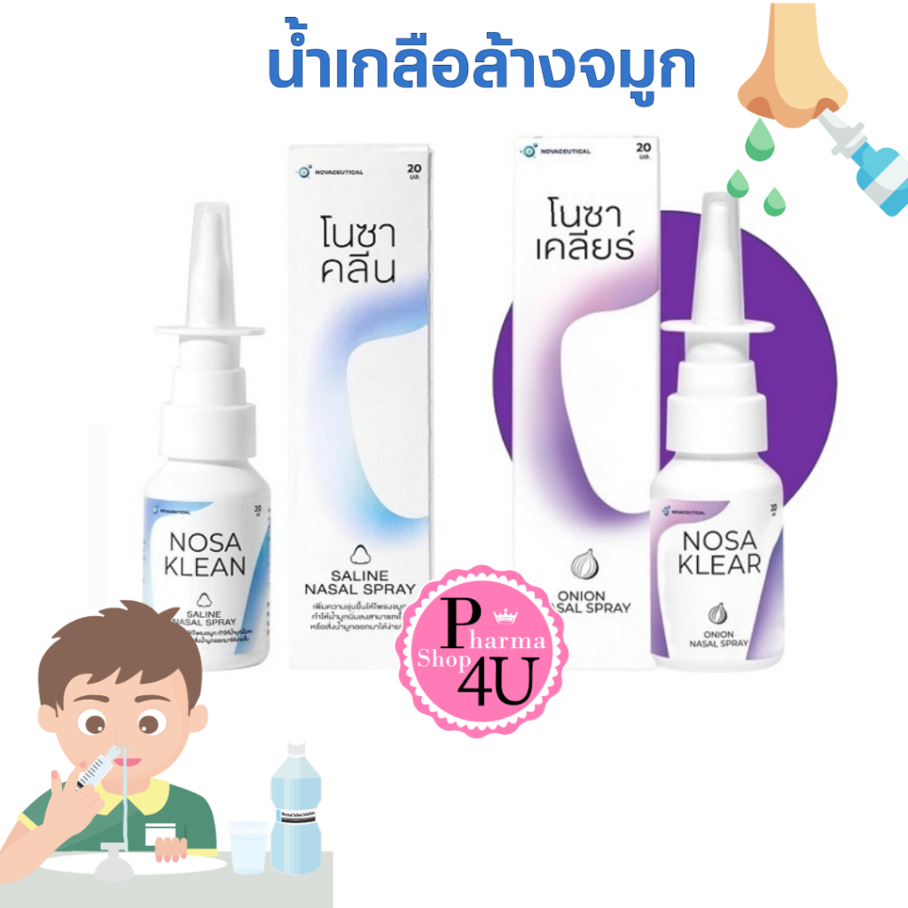 NOSA KLEAN โนซาคลีน น้ำเกลือล้างจมูก Saline nasal spray ปริมาณ 20ml.เหมาะสำหรับเด็กและผู้ใหญ่