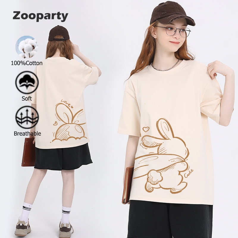 เสื้อยืดน่ารัก 100%ผ้าฝ้ายแท้ เสื้อยืดเด็กผู้หญิงไซส์ใหญ่พิเศษ กระต่ายการ์ตูนดึงแครอท