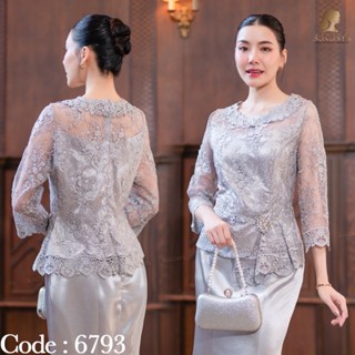 6793 : เสื้อลูกไม้งานพรีเมี่ยม ดอกนูนลอยสามมิติ ลูกไม้แน่นทร…