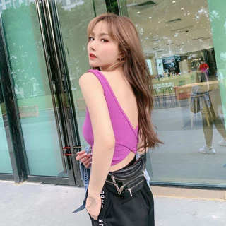 เสื้อกล้ามยอดฮิต B-056 เสื้อกล้ามผู้หญิง ดีไซน์กากบาทไขว้หลัง เซ็กซี่ ผ้าร่องใส่สบาย พร้อมส่ง