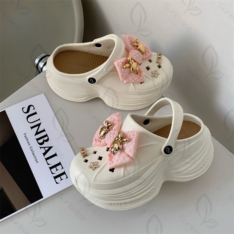 SHO-SUNG-96🍓รองเท้าหัวโต สูง 8 cm.พื้นนิ่มใส่สบาย สไตล์เกาหลี แถมตัวติดน่ารัก วัสดุEVA สีพื้นน่ารัก รองเท้าส้นตึก🍓