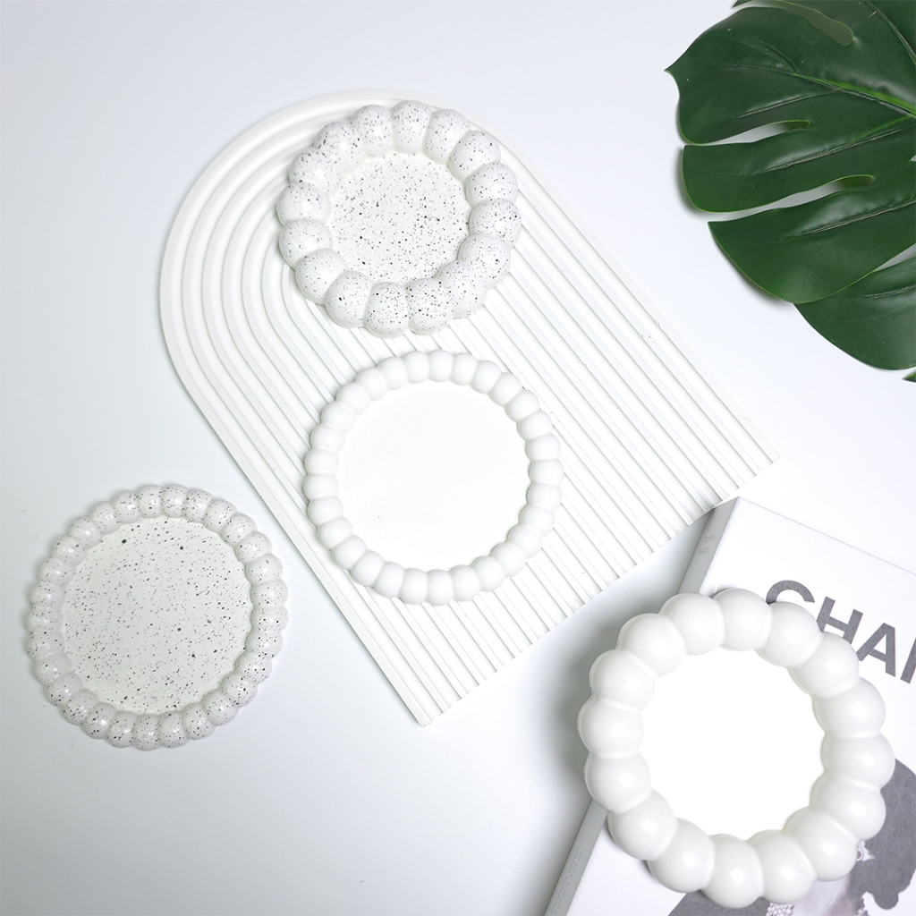 ถาดปูนกลมไข่มุข ใช้เป็นถาดรองแก้ว พร๊อพถ่ายรูป แต่งบ้าน คาเฟ่ สไตล์มินิมอลน่ารัก