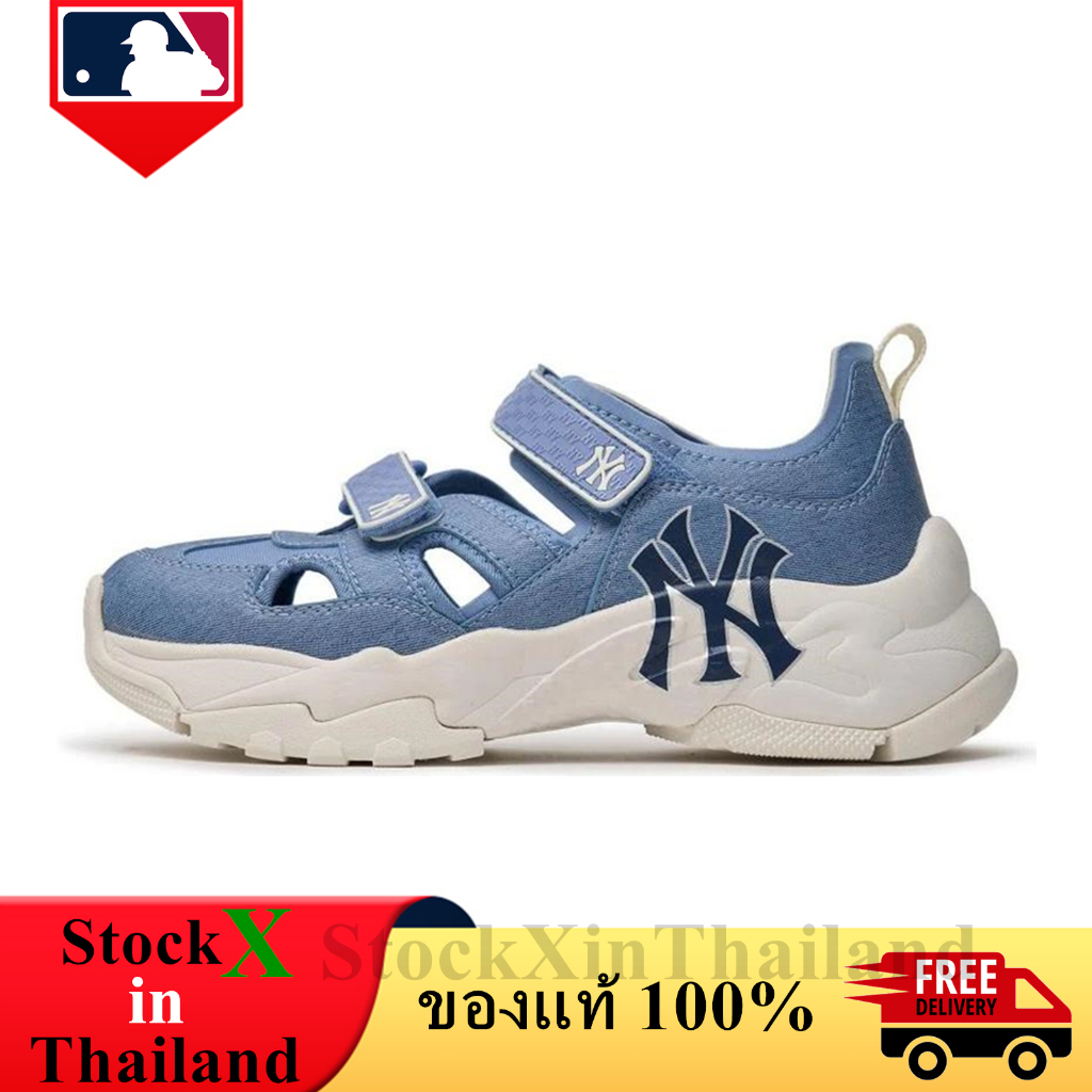 ของแท้ 100% MLB Chunky Mask Denim Monogram Sandals Blue รองเท้าผู้ชาย รองเท้าผู้หญิง 3ASDBCD43-50BLS