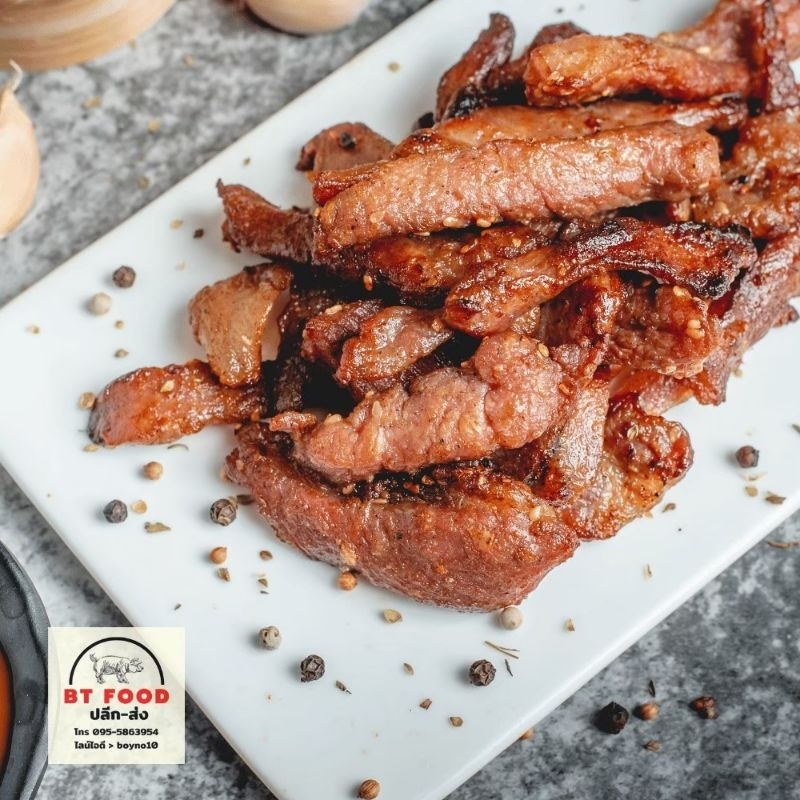 หมูแดดเดียว สูตรสมุนไพร ใช้เนื้อส่วนสะโพก ไม่เหนียว ไม่แข็ง นุ่ม ทำสดใหม่ทุกออเดอร์(ยังไม่ทอด)
