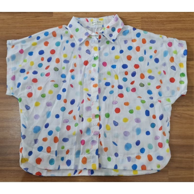 เสื้อเชิ้ตแฟชั่นลายจุดหลากสี มือ1 งานป้าย June June