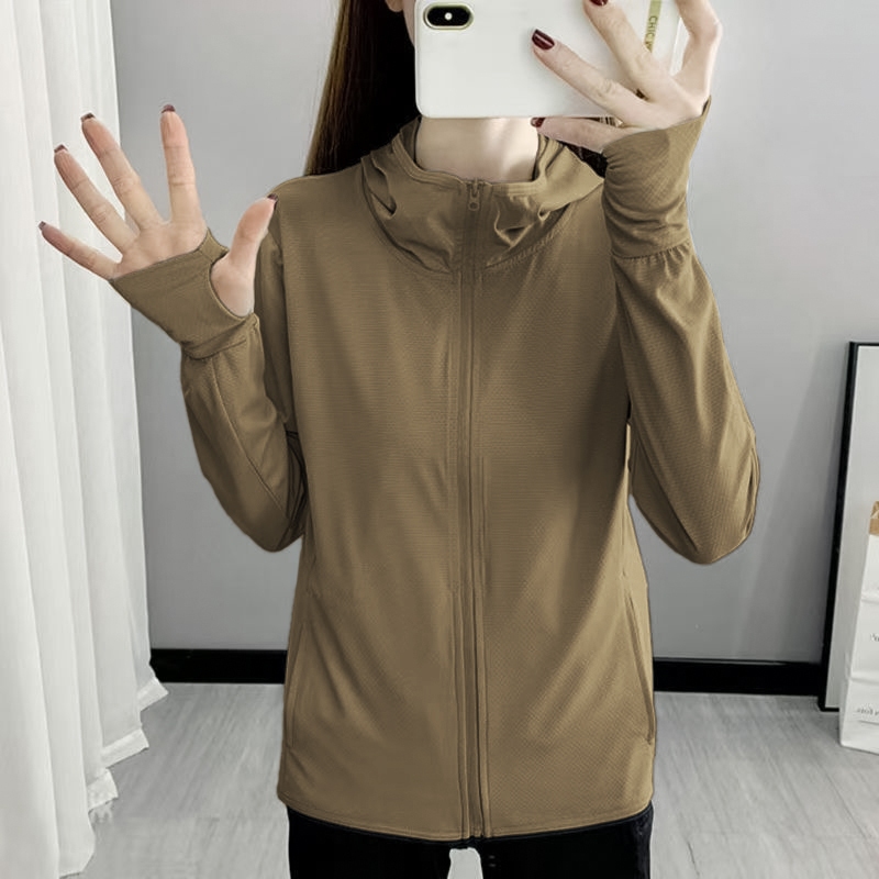 เสื้อคลุมกันแดดแขนยาวมีหมวกมีซิป เสื้อกันUVผ้าดีใส่สบาย เสื้อคลุมผ้าลื่นป้องกันแดด เสื้อคลุมมีฮู้ด