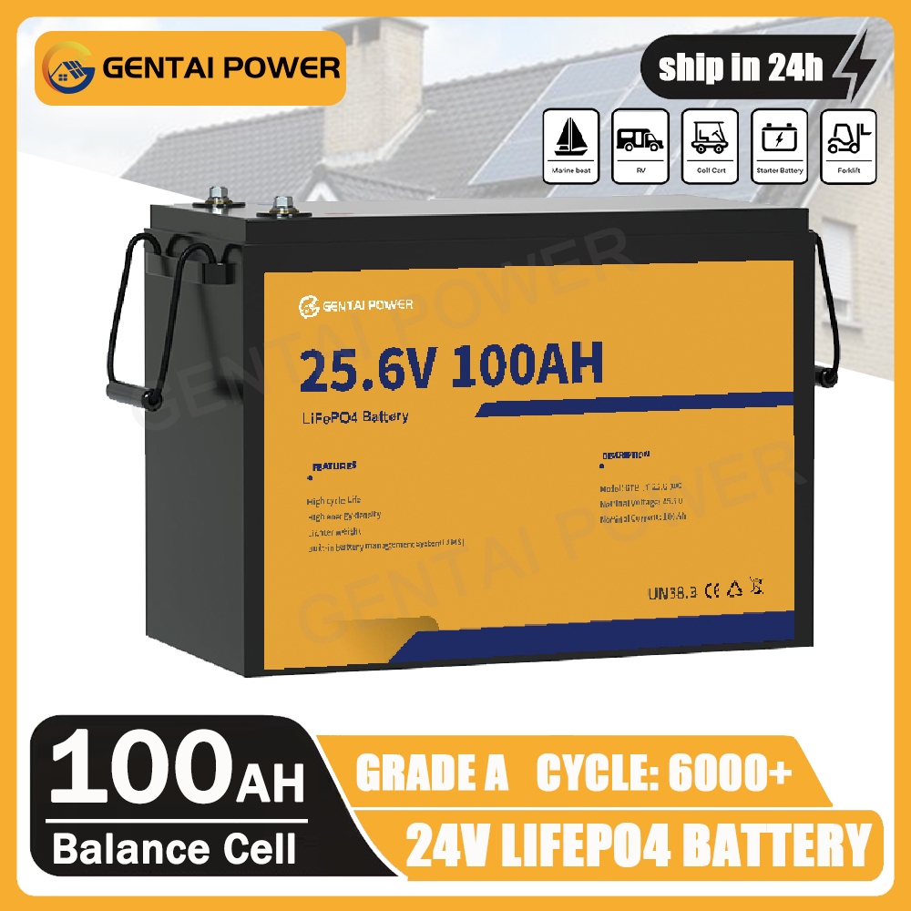 GENTAI POWER แบต 24v 100ah LiFePo4 แบตเตอรี่ 12V 100AH/12AH/30AH/50AH Built in BMS แบตลิเธียม Lithiu