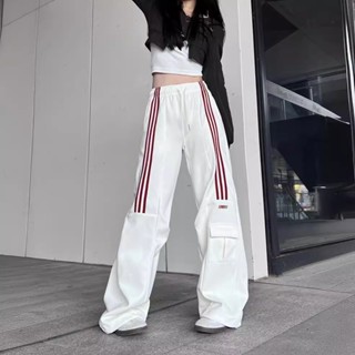 กางเกงขายาวเด็กหญิง กางเกงคาร์โก้เด็กหญิง เอวสูง ขากว้าง ลาย…