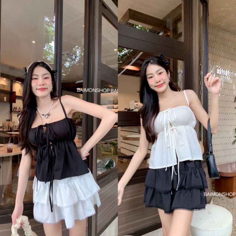 💰 MahahengCloset 💰เสื้อสายเดี่ยวรูดหน้า ผ้าครัช ใส่แล้วคิ้วท์สุดๆ แมทช์ง่ายได้หลายลุค💕