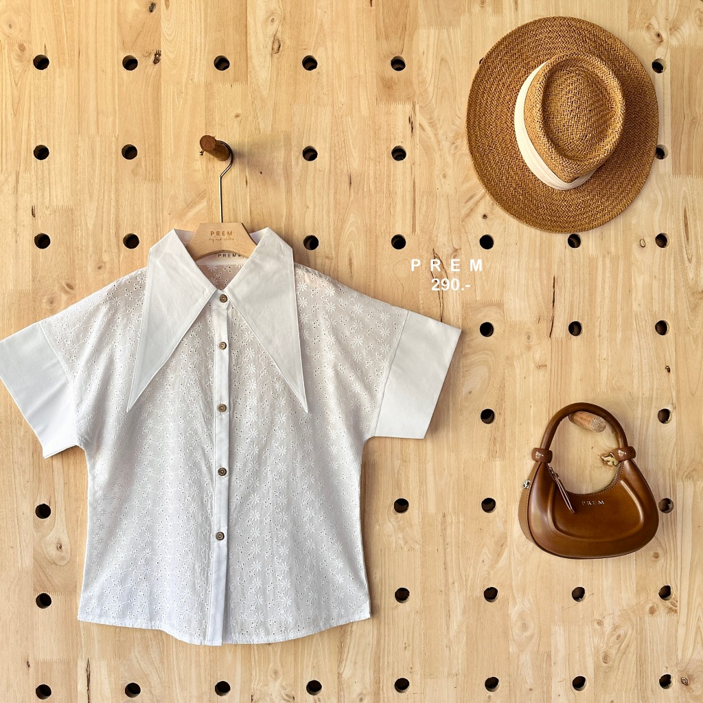 ☁️⸝⸝ เสื้อเฌอแตม คอปกผ้าลูกไม้ ทรงโอเวอร์ไซส์ แขนสั้น #366☁️⸝⸝