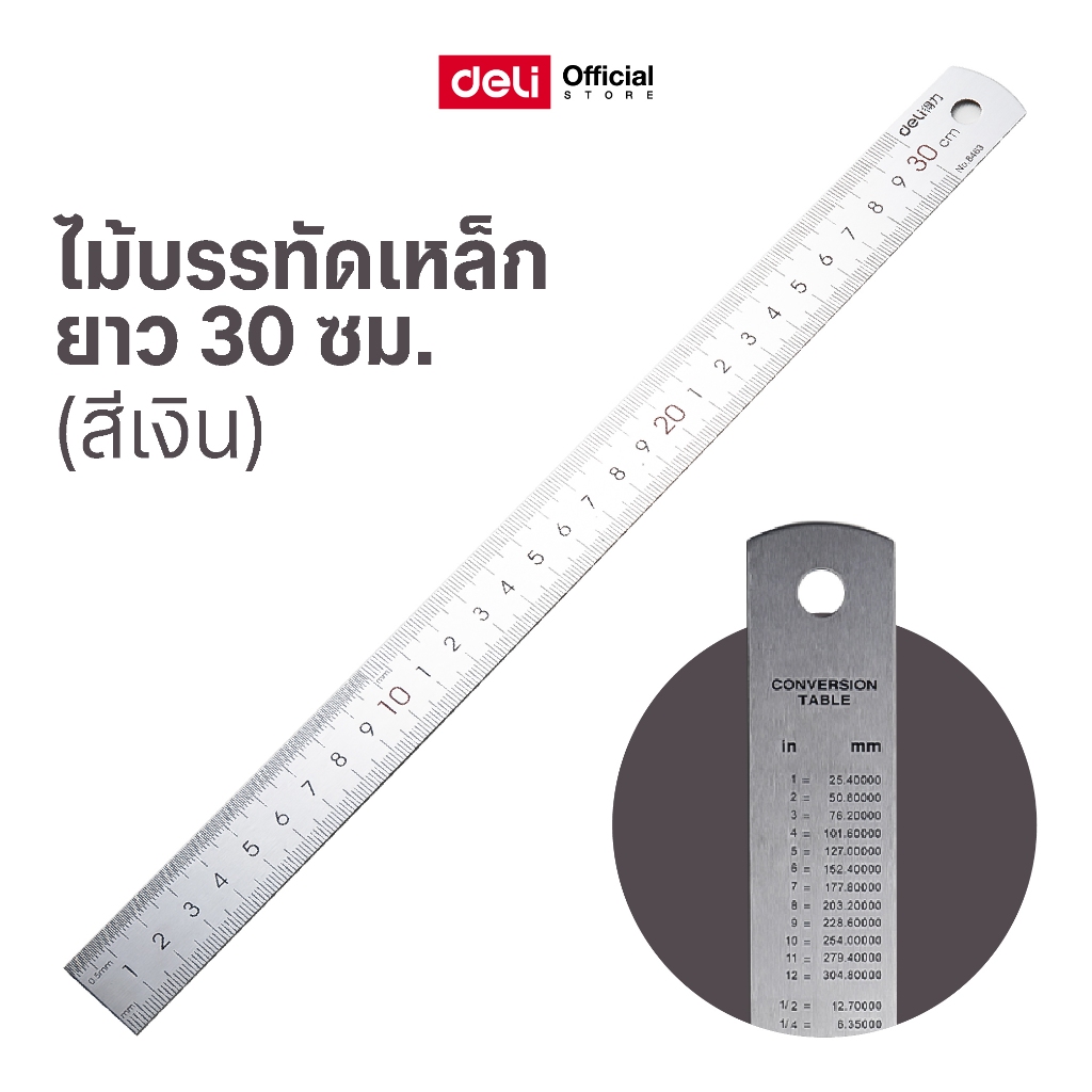 ไม้บรรทัดฟุตเหล็ก ยาว 30 CM (12นิ้ว) Deli ไม้บรรทัด ไม้บรรทัดเหล็ก Rulers ทนทานต่อการใช้งาน เครื่องเขียน อุปกรณ์การเรียน
