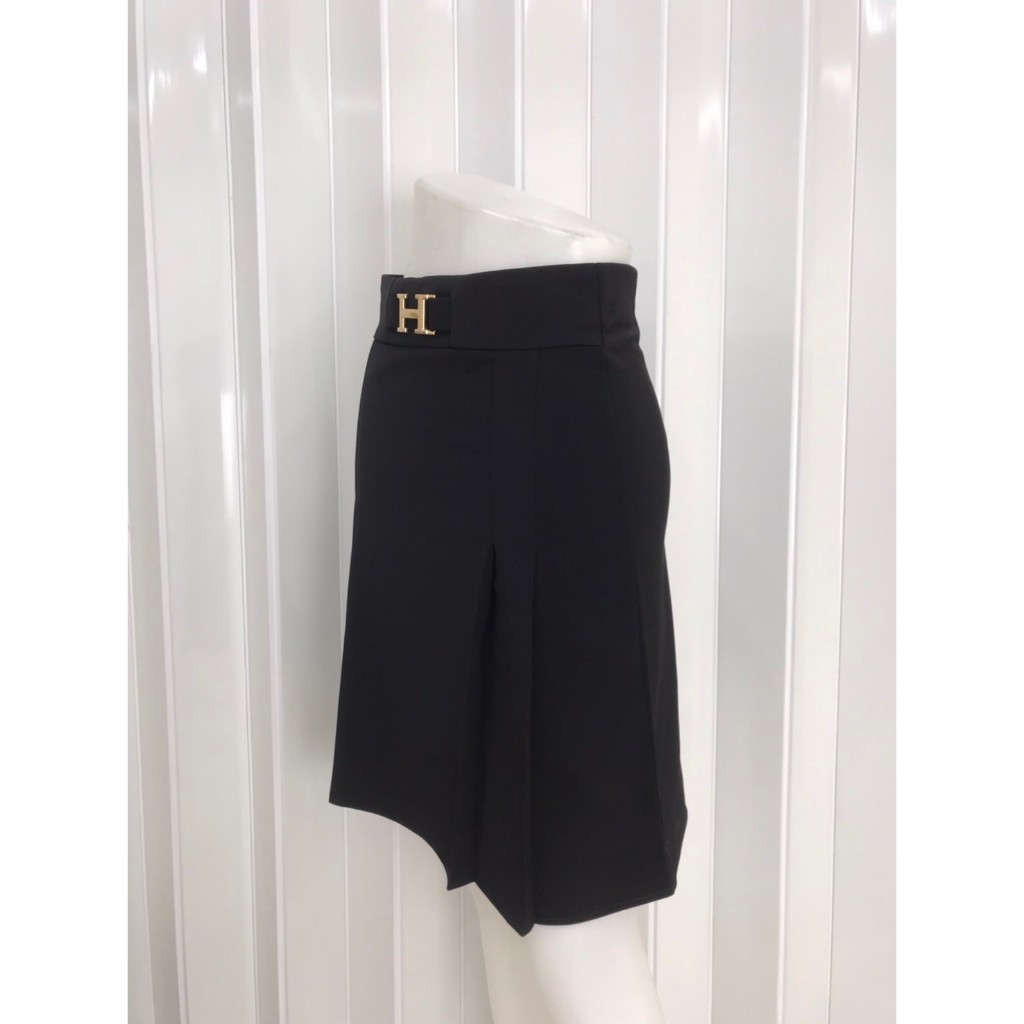 กระโปรงทำงาน ทรงเอ แต่งเข็มขัดตัวHสีทอง รหัส 007-659