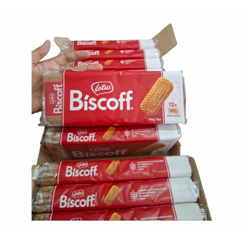 Lotus Biscoff Biscuitขนาด186g ยกลัง(มี12แพ็ค)แยกซีล/ละ2ชิ้น มี24ชิ้นต่อแพ็คExp1/08/2026