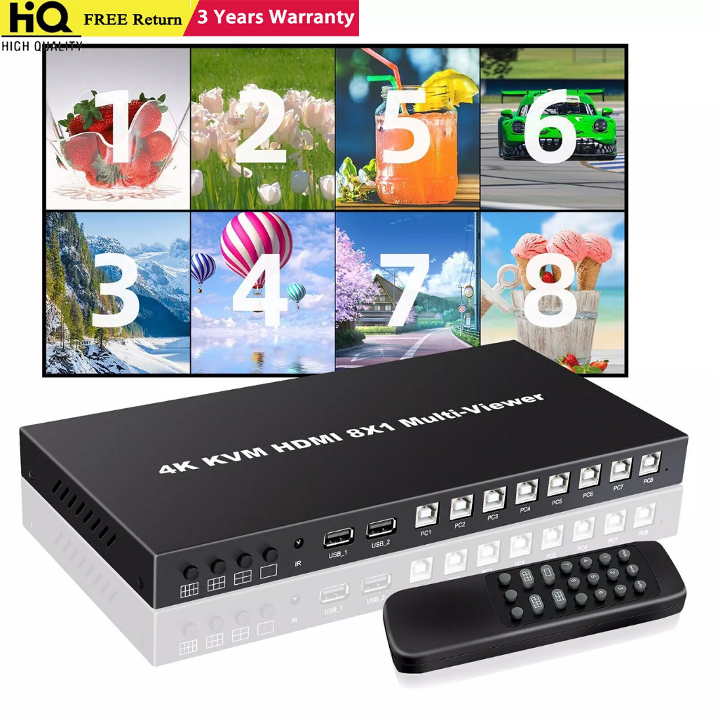 4K HDMI รองรับ KVM multviewer Switch 8 in 1 OUT 1080P Quad Screen ช่องมองภาพหลายช่อง HDMI สลับกับ IR