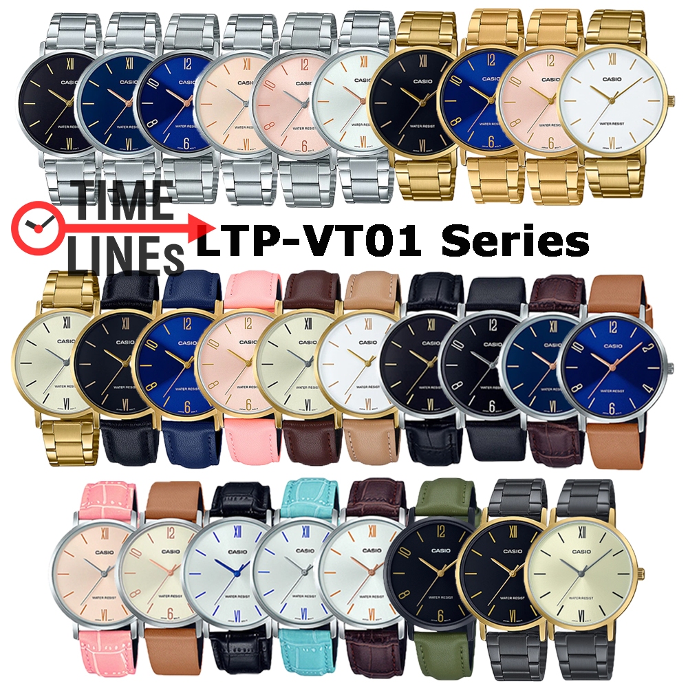 CASIO รุ่น LTP-VT01D LTP-VT01BL LTP-VT01L LTP-VT01GL LTP-VT01G LTP-VT01GB นาฬิกาข้อมือผู้หญิง กล่องแ