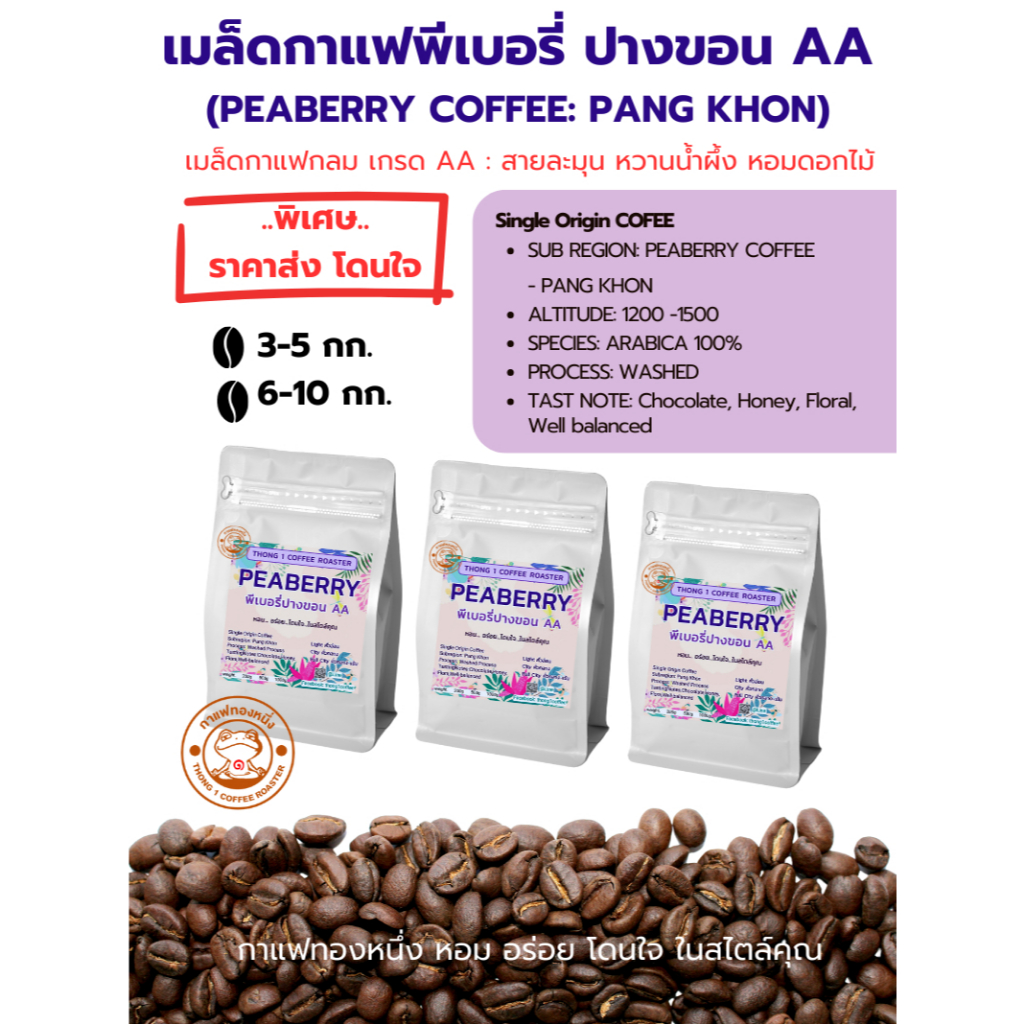 (พิเศษราคาส่ง) เมล็ดกาแฟคั่วพีเบอรรี่ปางขอน AA (PEABERRY)