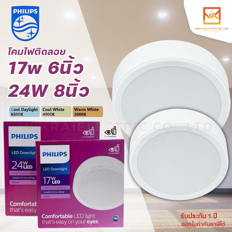 PHILIPS โคมดาวไลท์ติดลอยหน้ากลมฟิลิปส์ แสง 3000K 4000K 6500K รุ่น 59472 59474 Meson 17W 24W