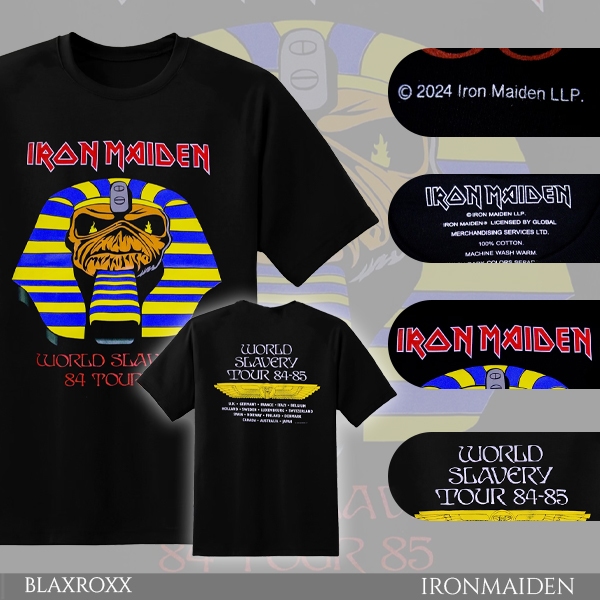 BLAXROXX | Iron Maiden WORLD SLAVERY TOUR 84-85 | [IRM0046] | เสื้อยืดคอกลม แขนสั้น | เสื้อวงหลังทัว