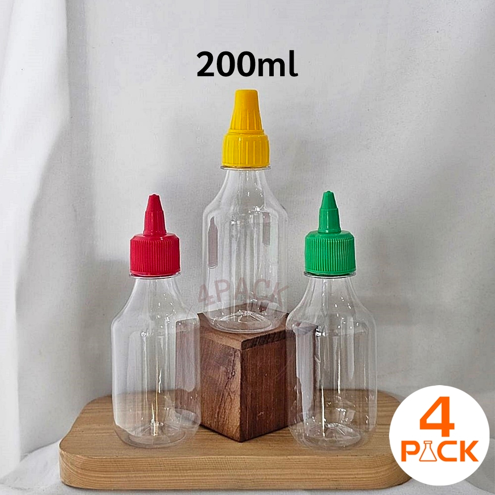 (บรรจุกล่องละ12ใบ)..ขวดซอส พลาสติกPET 200ml+ฝาซอส ขวดน้ำจิ้ม ขวดซอส