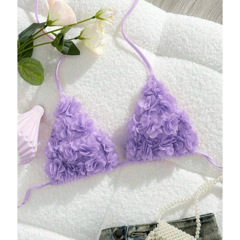 ชุดบิกินี่ด้านบน แบบผูกหน้า ลาย 3 มิติ 🌷 สำหรับสตรี เสื้อชุดว่ายน้ำฤดูร้อน สีสันสดใส เหมาะกับหน้าร้อน - รูปที่ 3