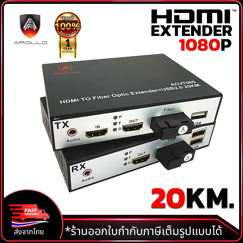 APOLLO รุ่น ACVT-06(S) HDMI Extender 20KM + USB 20KM กล่องแปลงสัญญาณ HDMI To Fiber Optical