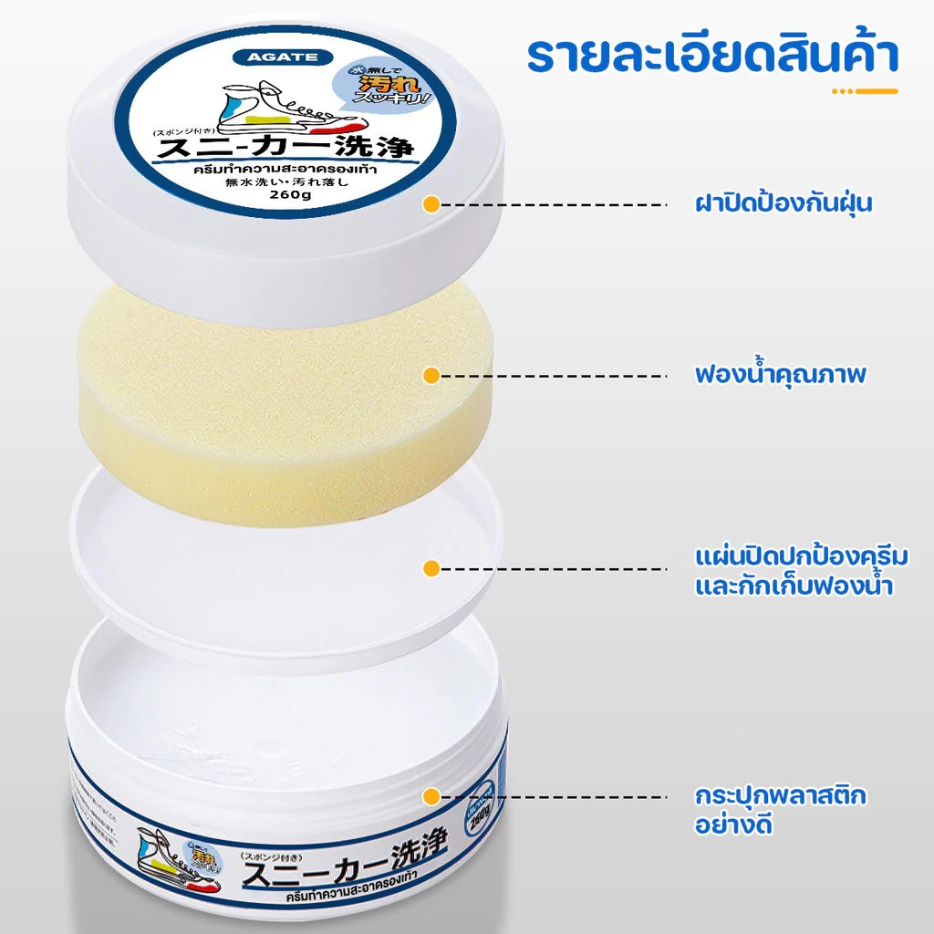 ครีมขัดรองเท้าขาว น้ำยาขัดรองเท้าขาว White Shoe Cleaner พร้อมฟองน้ำสำหรับขัด White Shoe Cleaner