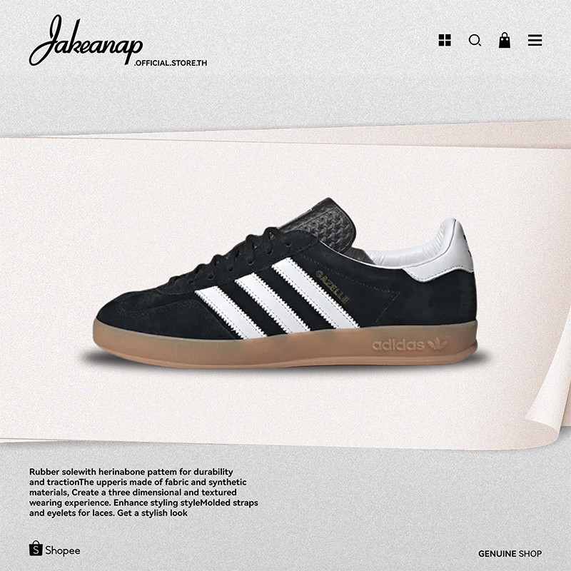Adidas Originals Gazelle Indoor Black White Gum H06259 [ ของแท้100% ]