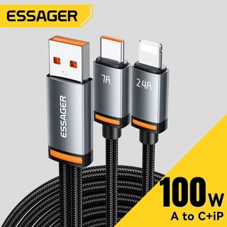 Essager 100W 7A สายเคเบิลข้อมูลหนึ่งถึงสอง A-C+C/A-C+L for ip Huawei oppo redmi