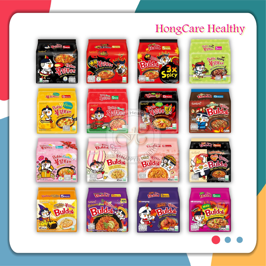 Samyang Ramen Buldak Hot Chicken ซัมยัง บูลดัก ฮอต ชิคเก้น ราเมง บะหมี่กึ่งสำเร็จรูป สไตล์เกาหลี 27รส (1 ห่อ มี 5 ซอง)