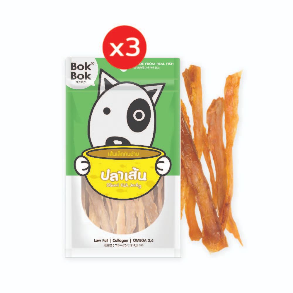 Bok Bok ขนมหมา ขนมสุนัข หมา บ๊อกบ๊อก เนื้อปลาสไลด์ 50g 3 ซอง เหมาะกับสุนัขทุกสายพันธุ์ น้องหมาแพ้ไก่ ขัดฟัน บำรุงขน