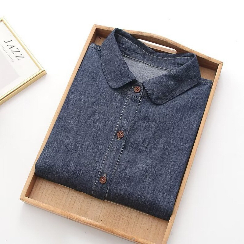JEAN Shirt 44” เสื้อยีนส์ เชิ้ตแขนยาว คอบัว ผ้ายีนส์ เสื้อทำงานผู้หญิง Herbiestyle