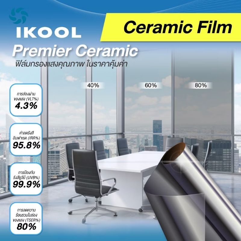 ฟิล์มกรองแสง iKOOL รุ่น Premier Ceramic ฟิล์มนาโนเซรามิค ติดตั้งง่าย [เลือกขนาดความเข้มได้] พร้อมส่ง