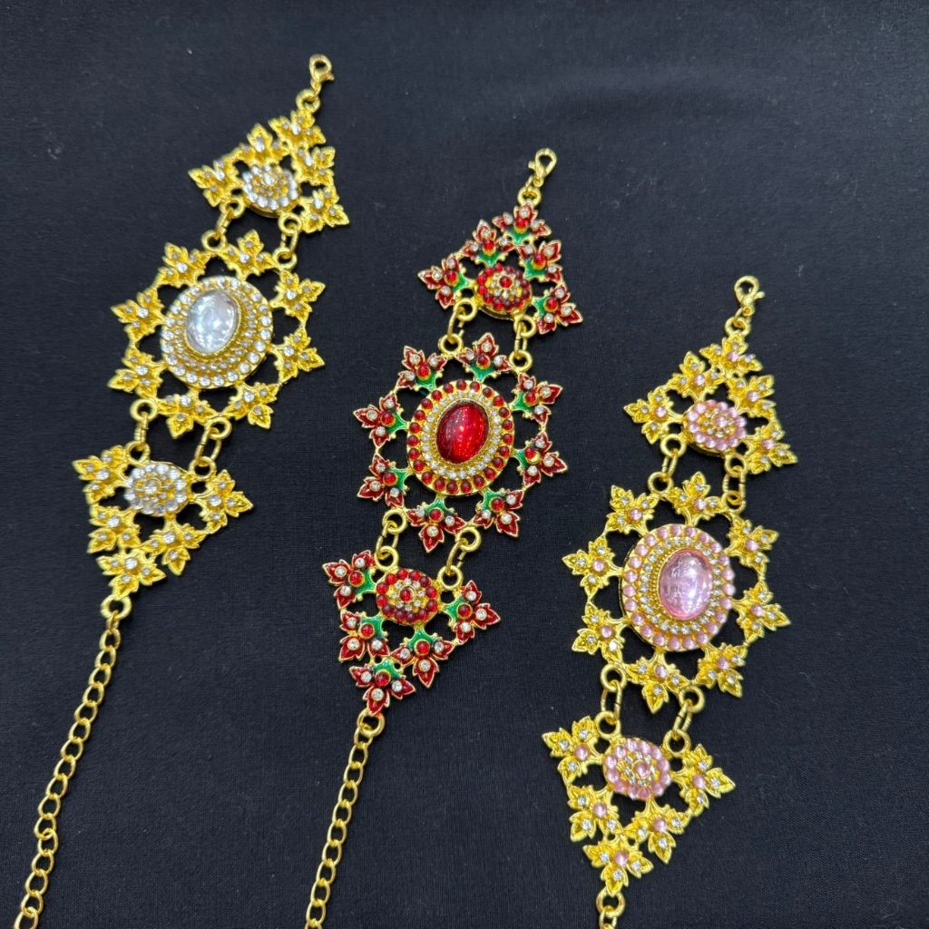 Fashion Jewele สังวาลย์ชุดไทย สีเงิน ทอง นาค ประดับพลอยแบบแม่การะเกด เครื่องประดับชุดไทย
