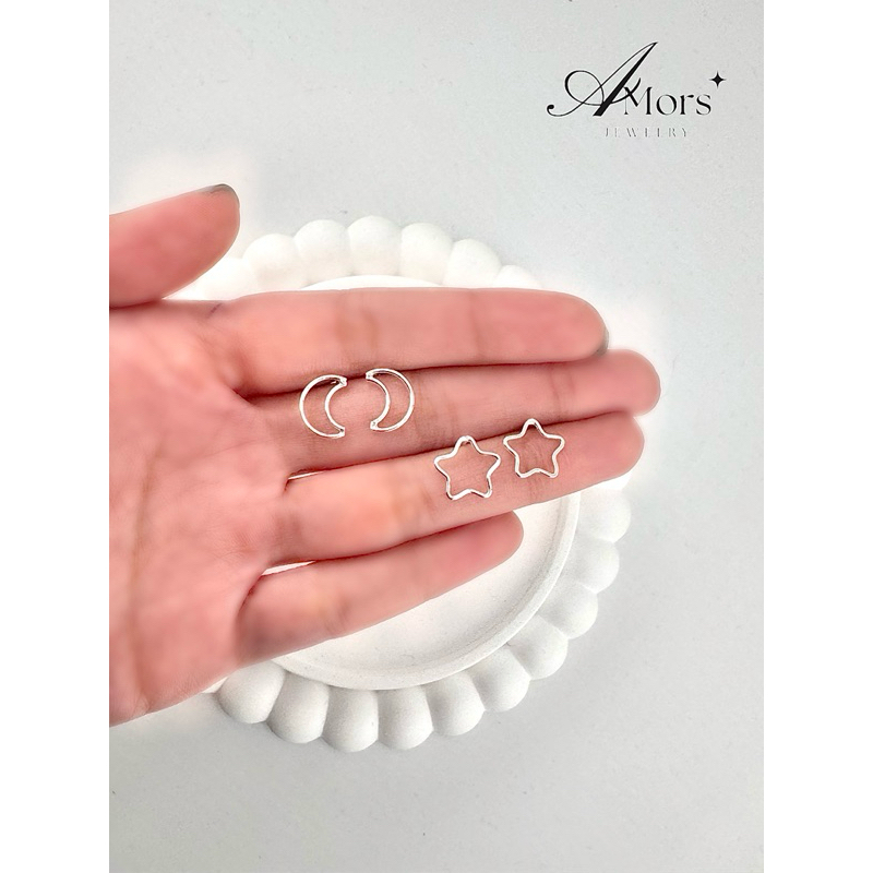 Amors jewelry : ต่างหูเงินแท้ดาว+พระจันทร์ (ราคาต่อ 1 คู่)