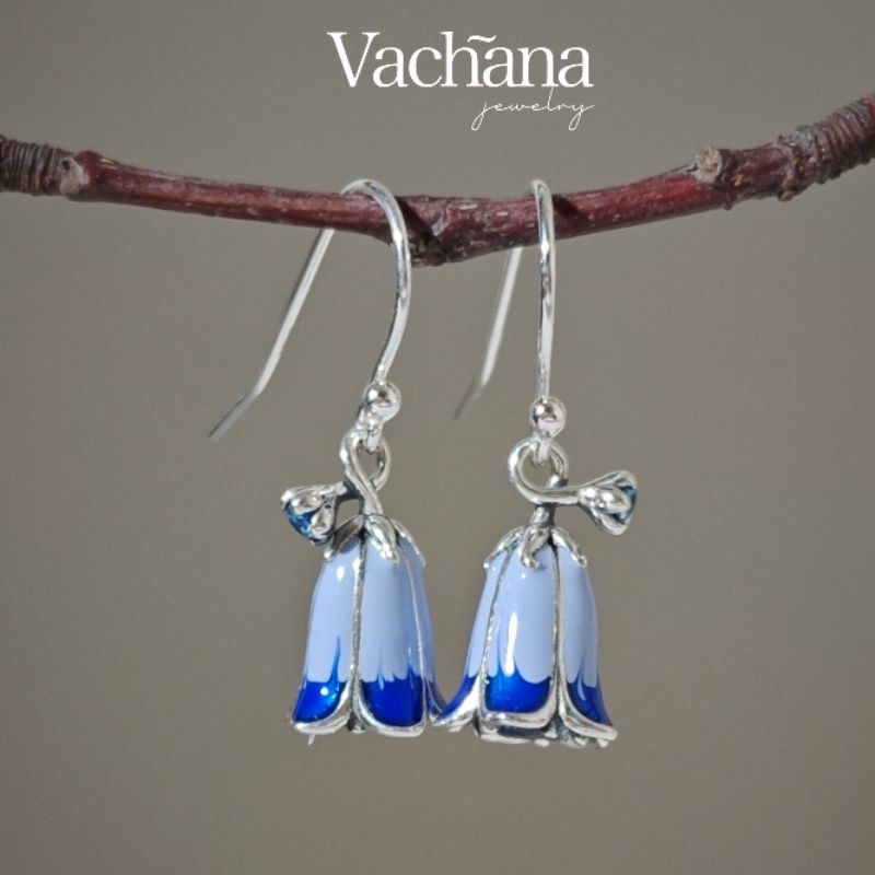 Vachana - Enamel Bluebell Sterling Silver Dangle Earrings