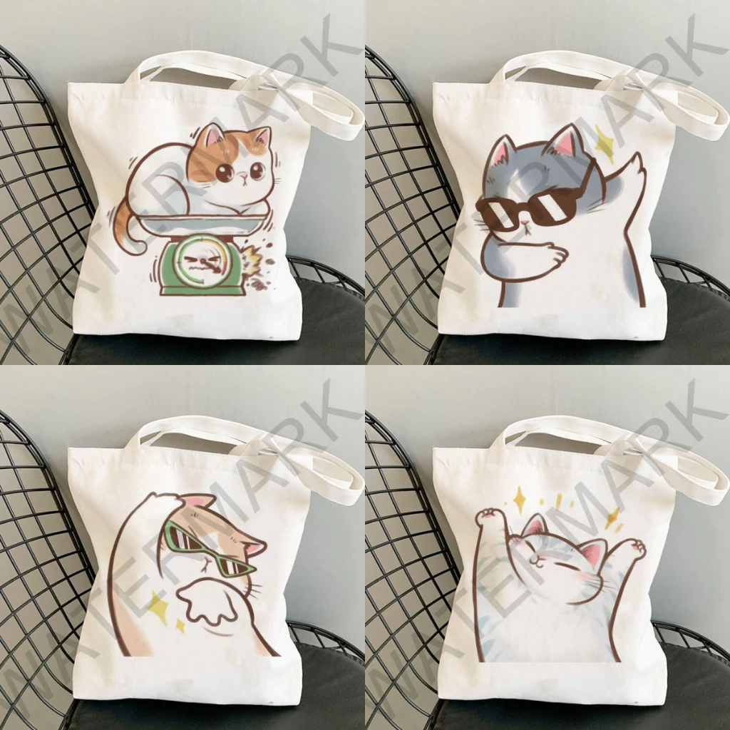 กระเป๋าผ้า มินิมอล 10 ลายแมว ขนาด 34*37cm Tote Bag TT-127