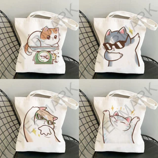 กระเป๋าผ้า มินิมอล 10 ลายแมว ขนาด 34*37cm Tote Bag TT-127