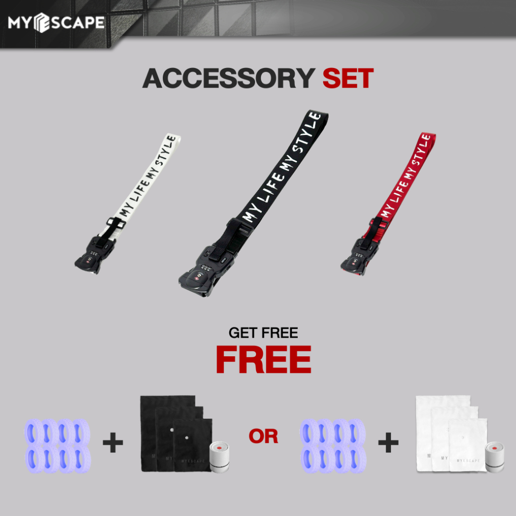 Promotion Accessory Set สายรัดกระเป๋าเดินทาง+Set ถุงสุญญากาศ+เคสล้อ 8 ชิ้น