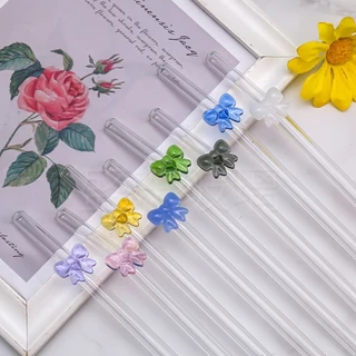 (พร้อมส่ง)💖หลอดแก้วประดับโบว์ หลอดโบว์ หลอดดื่มแบบใช้ซ้ำได้ 1 ชิ้น 8 มม.